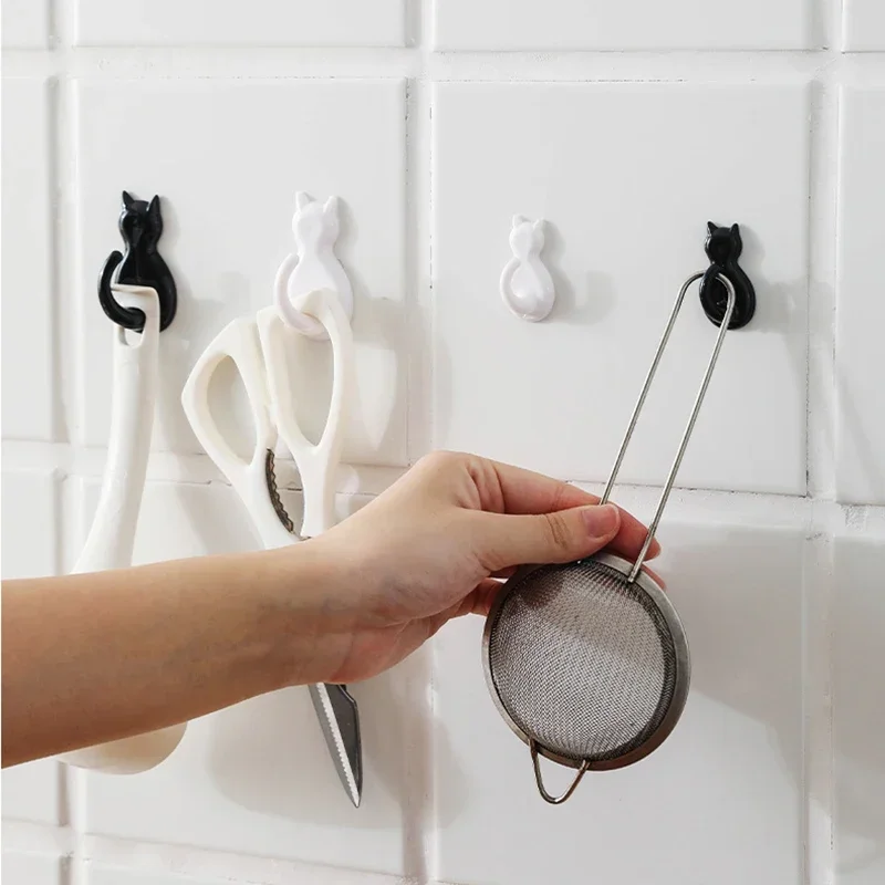2PCS Waterproof Strong Adhesive Hooks for Bathroom Plastic Cat Wall Sticker Wall Door Hanger For Kitchen Transparent Towel Hook 6