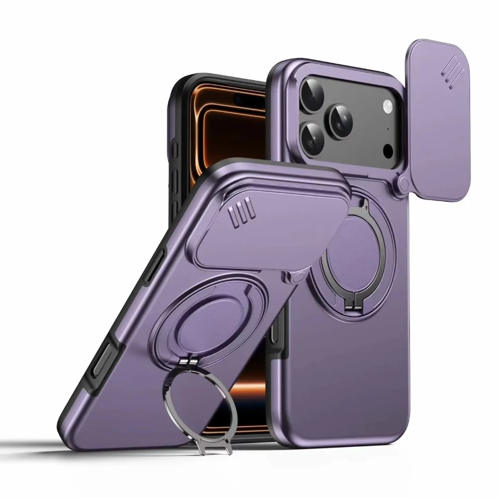 Heavy Duty Rugged Armor Magnetic Bracket Case with Slide Camera Protection