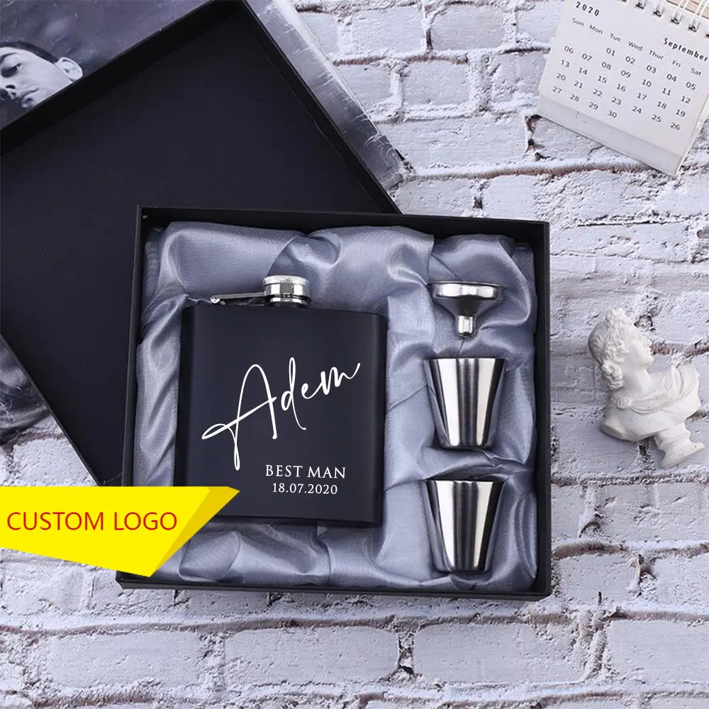 

Фляжка с индивидуальным логотипом, набор для подарка на день рождения, колба из нержавеющей стали на заказ 6 унций, свадебные сувениры, подарок для лучшего мужчины, жениха, Подарочная колба для жениха
