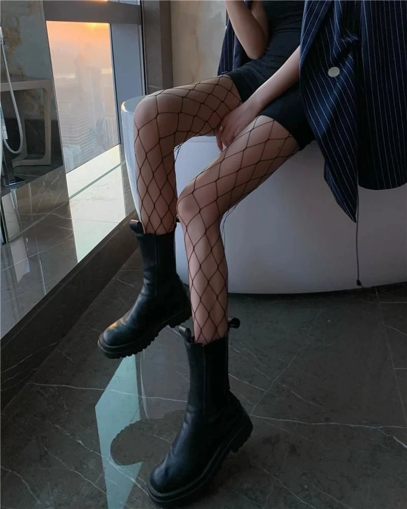 Hollow Out Women's Long Sexy Fishnet Stockings Fish Net Pantyhose Mesh Nylon Tights Lingerie Skin Thigh High Stocking Hosiery