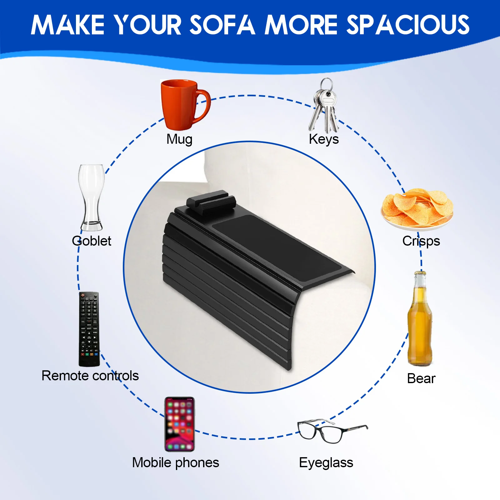 Wood Sofa Arm Tray with 360° Rotating Phone Holder Foldable Sofa Tray Couch arm Table for Drinks Snacks Convenient Storage 6