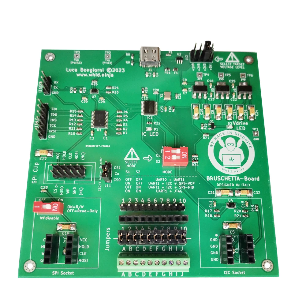 BRUSCHETTA-Board: a Multi-Protocol Hardware Board that supports UART, JTAG, SPI & I2C