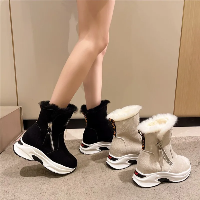 Hot Sales 2023 Winter New Round Head with Fleece Warm Side Zipper Low Cylinder Flat Casual Student Women's Snow Boots