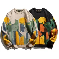 Loose Cartoon Cat Knitwear Winter New Style Couple Outerwear Men Women Base Layer Casual Crew Neck Sweater Autumn Winter