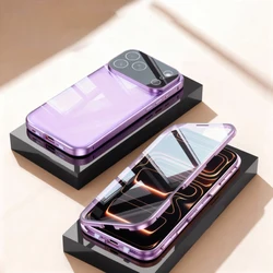 360° Full Protection Magnetic Metal Glass Snap Lock Phone Case with Double - Sided Coverage - iPhone 17 Pro (Purple)