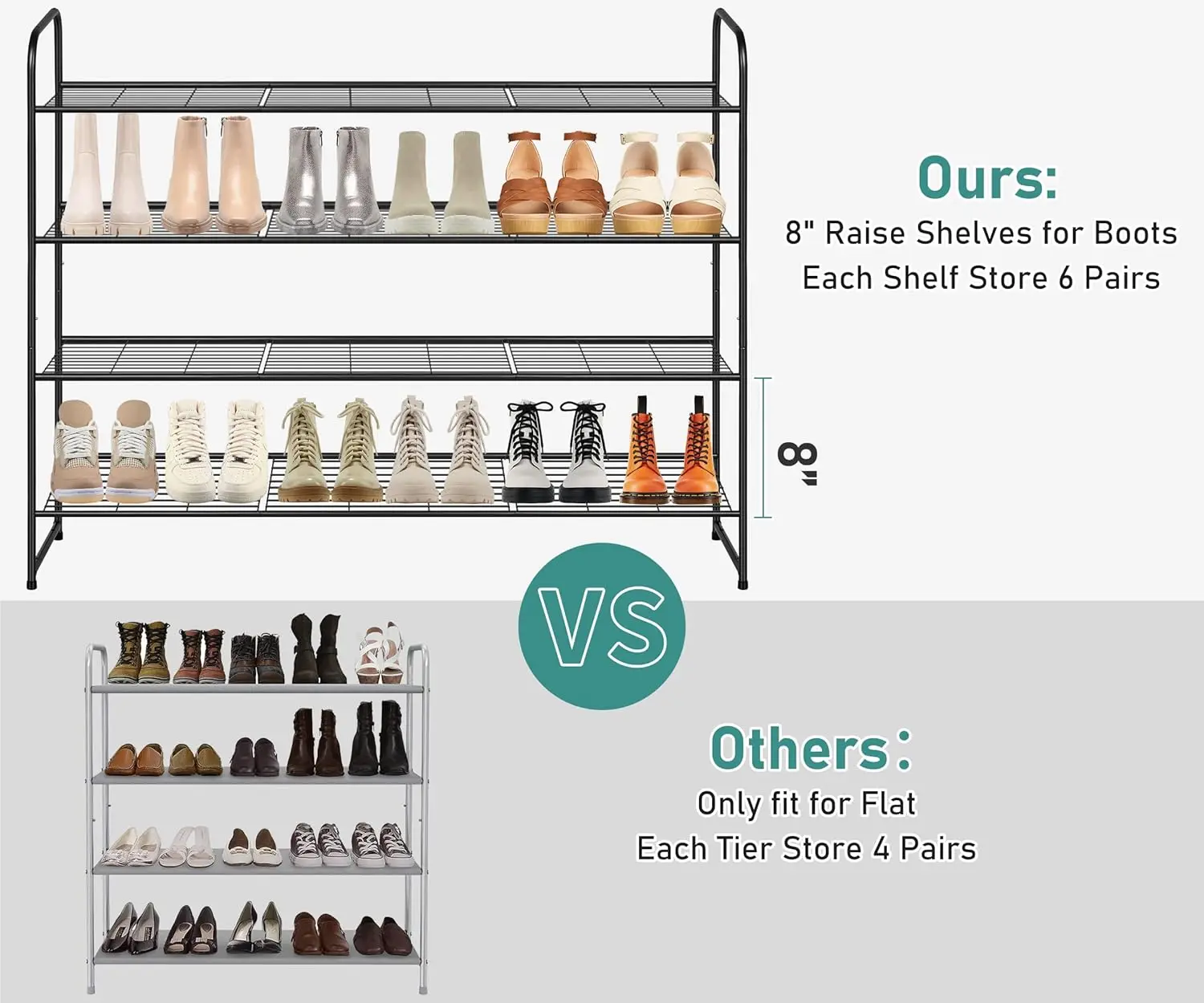 4 Tier Long Shoe Organizer for Closet, Metal Shoe Rack Wide Shoe Storage Organizer 30-Pairs 5