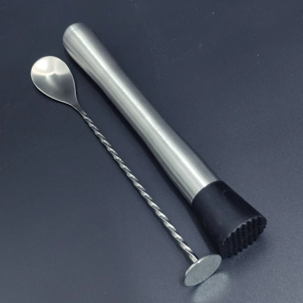 2Pcs Fruit Muddlers Bar Spoons Stainless Steel Caipirinha Pestles Mixing Cocktail Shakers Accessories Tool Set