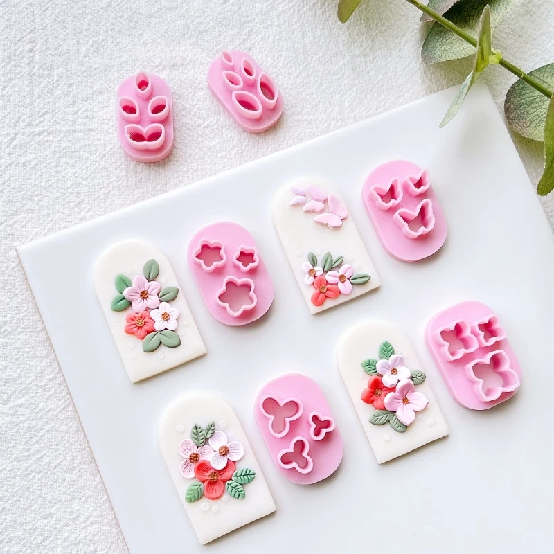 Plant Series and Mini Butterflies Shape Soft Pottery Polymer Mold Bohemian Clay Cutter Handmade Set