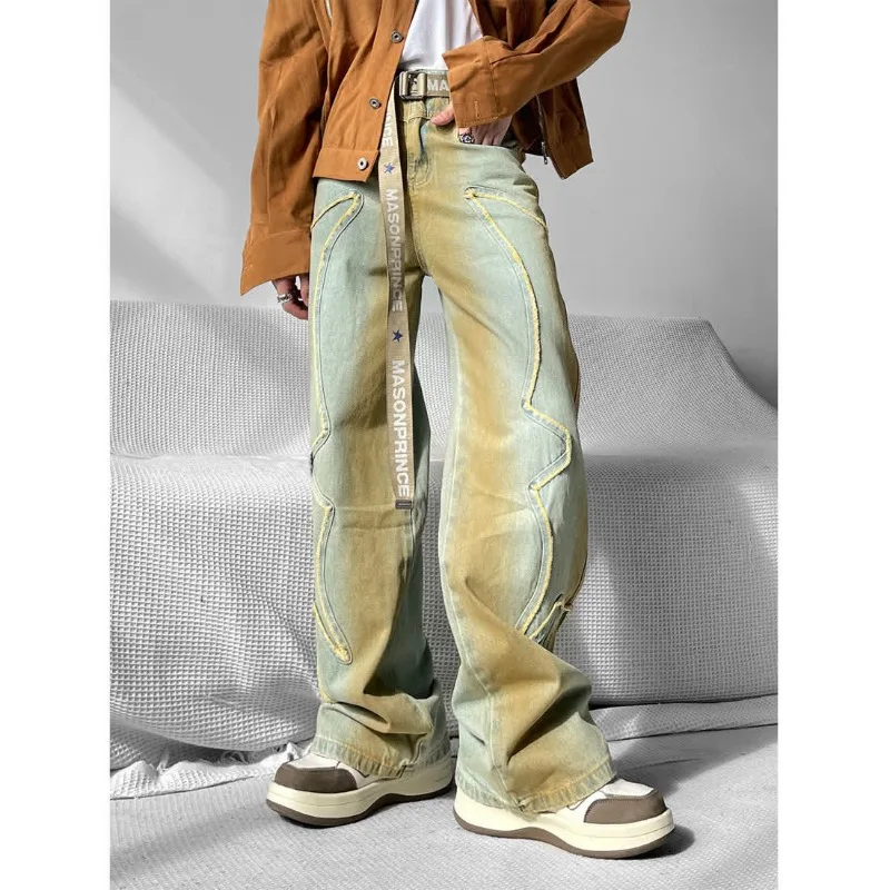 High Street Retro Loose Washed Old Fashionable Loose Jeans with A Sagging and Straight Tube for Slimming