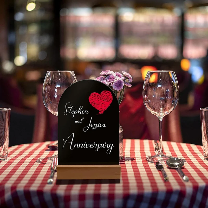 Description Picture 6 of item1PC Acrylic Arch Sign Transparent Blank Guest Name Tags with Wooden Stand Wedding Party Table Numbers Place Card Decorations