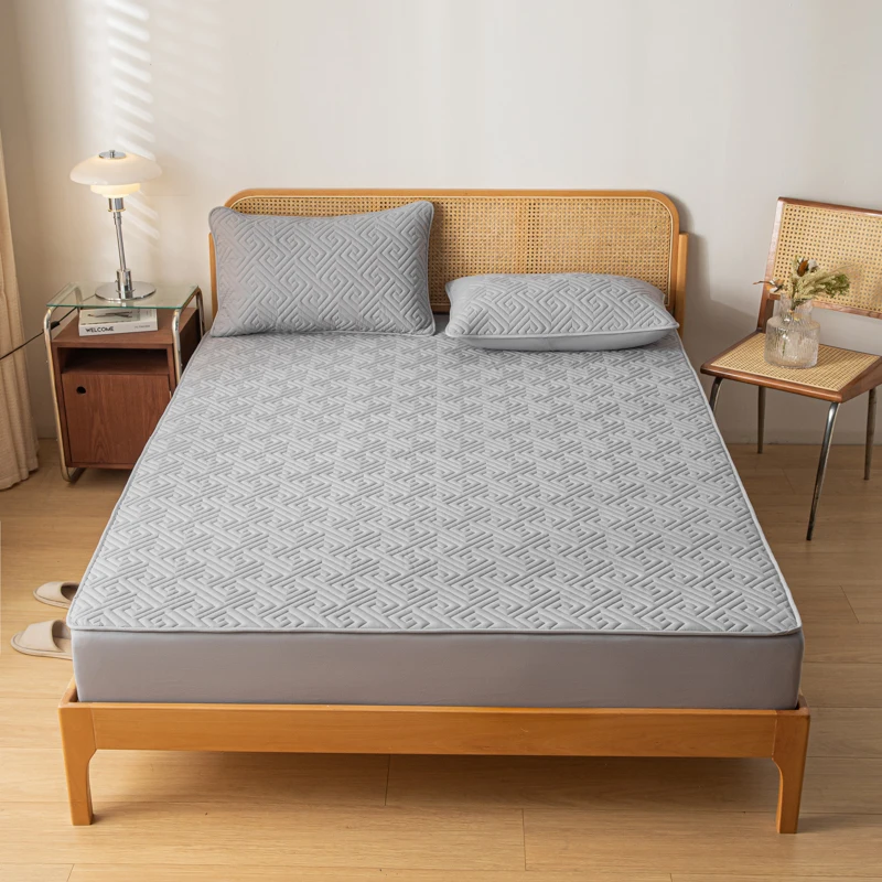 Waterproof Fitted Sheet With Elastic Band Bed Sheet Quilted Mattress Cover Solid Color Mattress Protector Queen Size Bed Cover 3