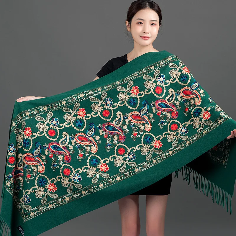 Écharpe Brodée Motif Pashmina - Viscose/coton - Étole Enveloppante Femme - Avec étiquettes