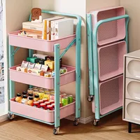 Foldable Storage Rack, Kitchen Small Cart, Portable with Rollers, Movable Bedroom Miscellaneous Sorting and Storage Rack 1