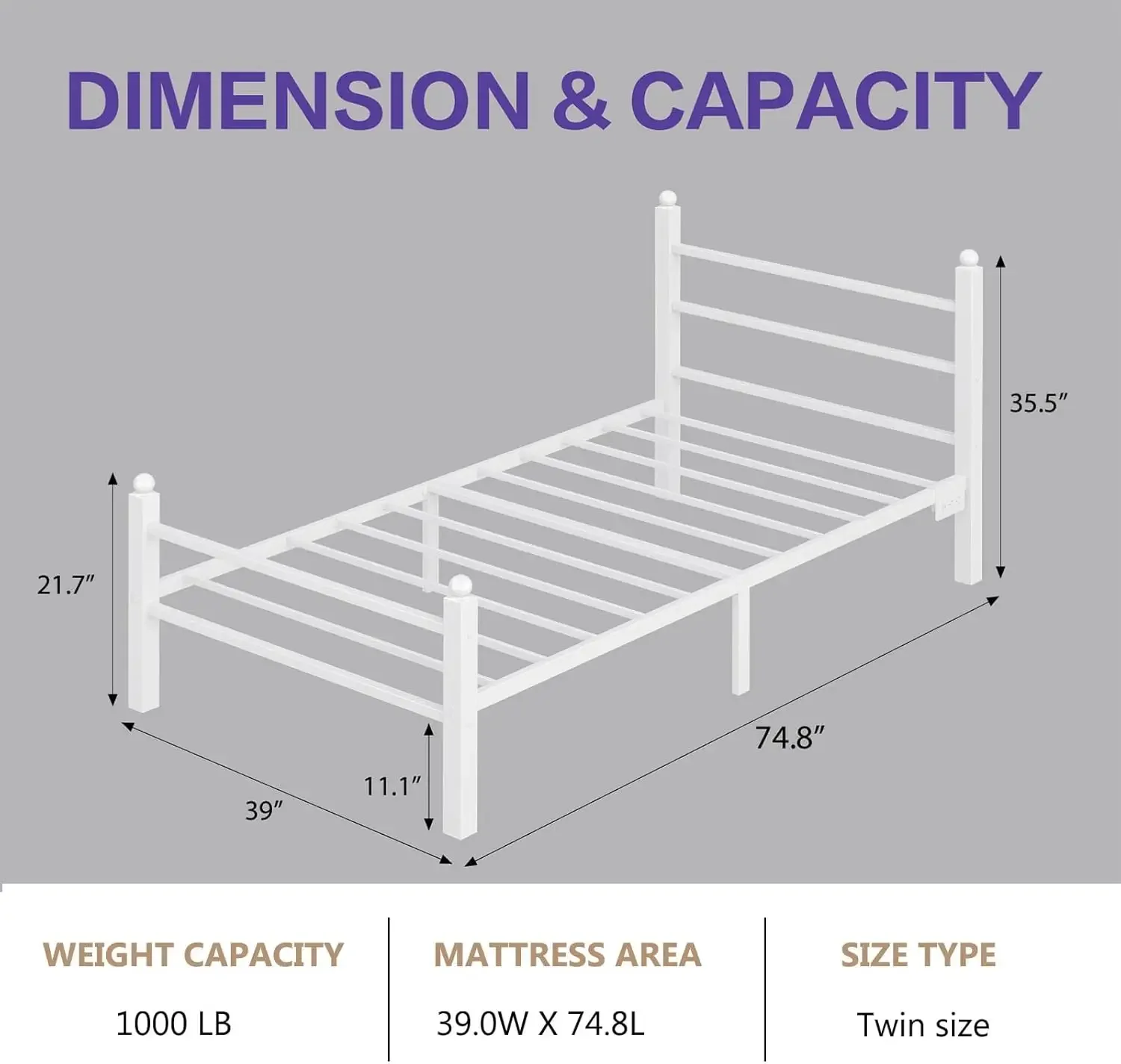 Twin Metal Bed Frame with Headboard & Charging Station 2