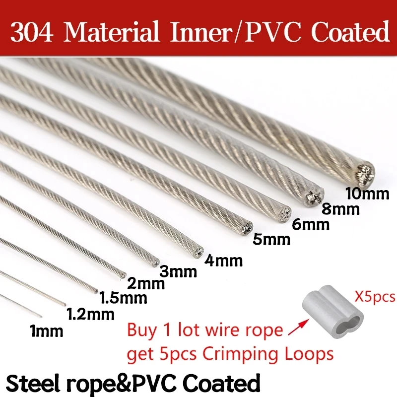 Stainless Steel Wire Rope 0.3mm-10mm Diameter 2-100m Length