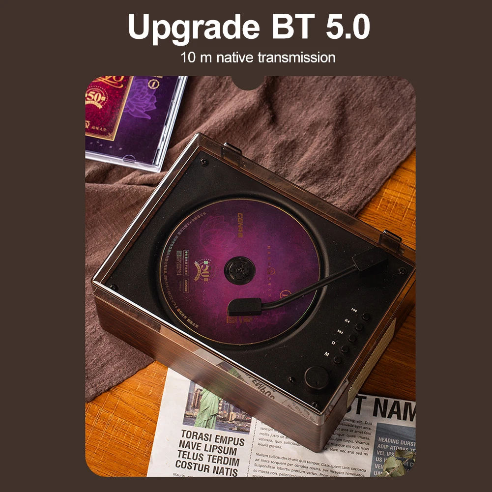 Wooden cd player portable cd player Vintage Leather CD Player Two-way Bluetooth 5.0 Built-in Speaker Portable Rechargeable Support CD BT USB 3.5mm AUX Home Decor