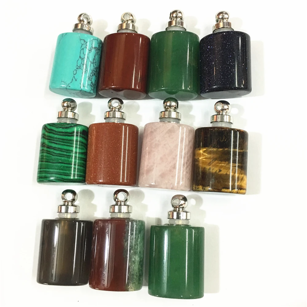 New 3pc Natural Stone Oil Diffuser Perfume Bottle Crystal Pendants Turquoises Indian Agates Gold Sands Oil Diffuser Pendant