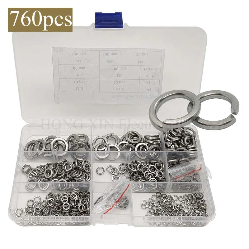 

760pcs Lock washers set 304Stainless steel black carbon steel m2 m3 m4 m5 m6 m8 m10 m12 spring lock washer assortment kit