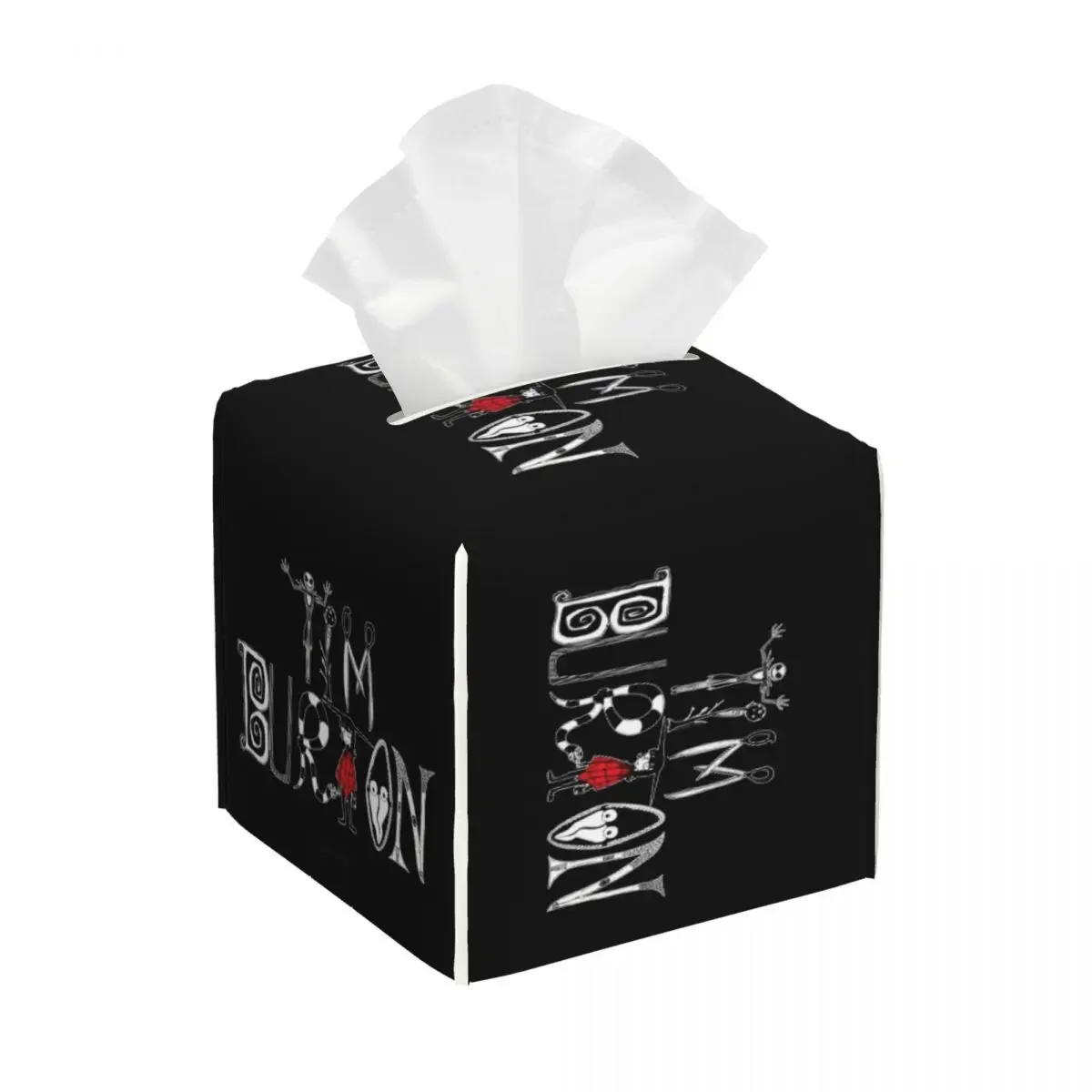thumbnail image 1 of Funda para caja de pañuelos faciales de cuero sintético con diseño de Beetlejuices, cuadrada, estilo Tim Burton, para baño, 1 of 5