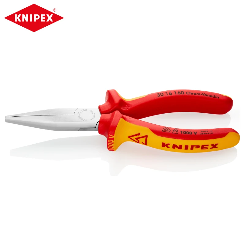 

KNIPEX 30 16 160 Long Nose Pliers 1000V VDE Tested Chrome-Plated Plier 160mm