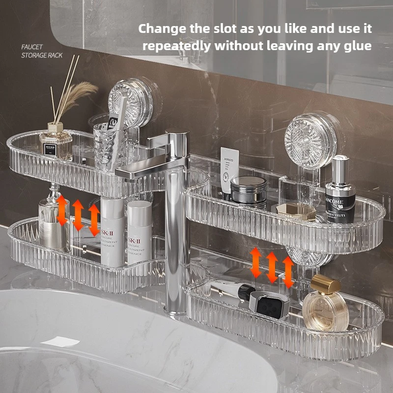 Bathroom Shelf Suction Cup Wall Mount Shower Shelf Over Faucet Sink Rack Shampoo Holder No Drill Drain Basket Bathroom Organizer 4