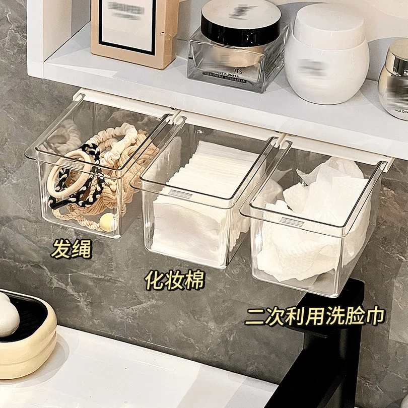 Acrylic Pull Out Makeup Organizer Cotton Swab Cosmetics Storage Box Under Cabinet Space Saving Cotton Pad Holder Storage Case