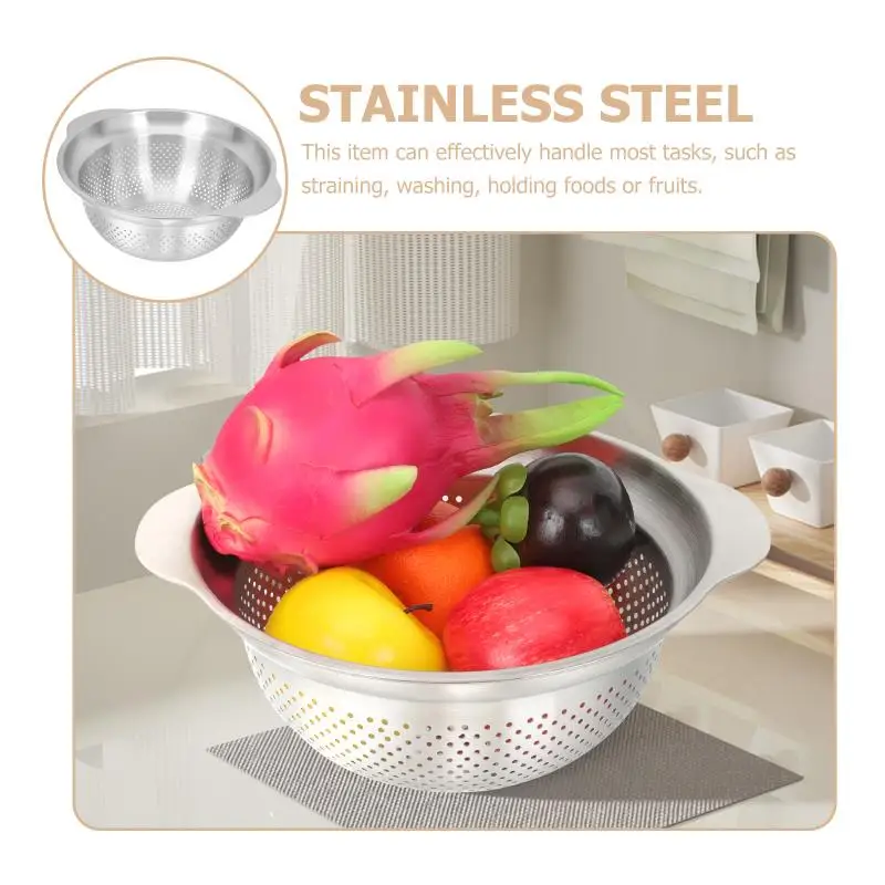 Description Picture 6 of itemRice Basket Sieves Strainers Cooking Kitchen Handle Silicone Sink Pasta Drainer Colander Stainless Steel Pot