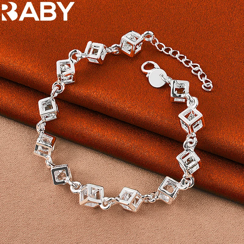 

URBABY 925 Sterling Silver Square AAA Zircon Bracelet Chain For Woman Fashion Wedding Engagement Party Charms Jewelry Gifts
