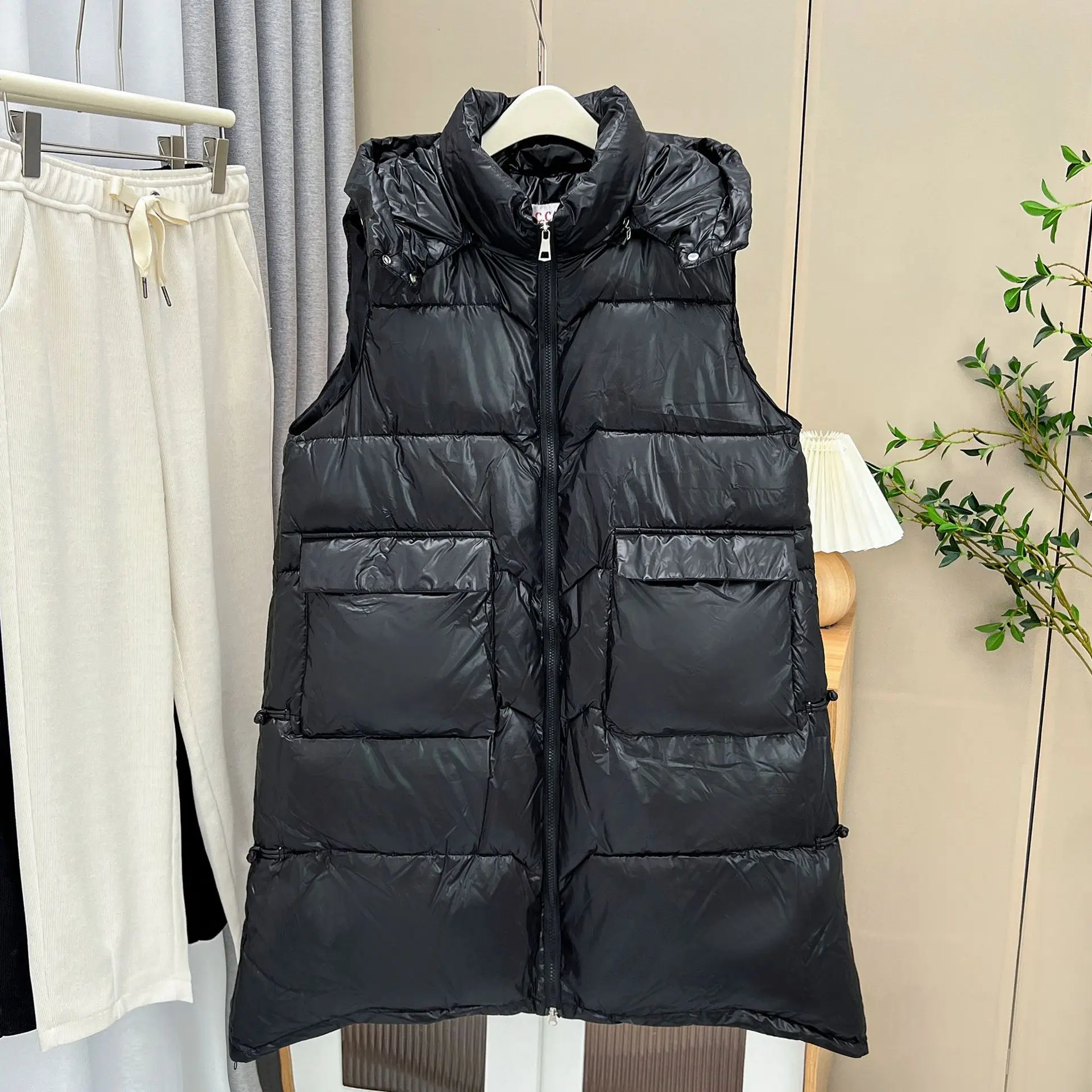 Mid-Length Hooded Parkas Women Winter 2023 Plus Size Casual Clothing Down Cotton Padded Vest Sleeveless A-Line Wadded Jacket plus size clothing for women winter korean casual solid hooded cotton padded mid length slim fitting padded warm down jacket