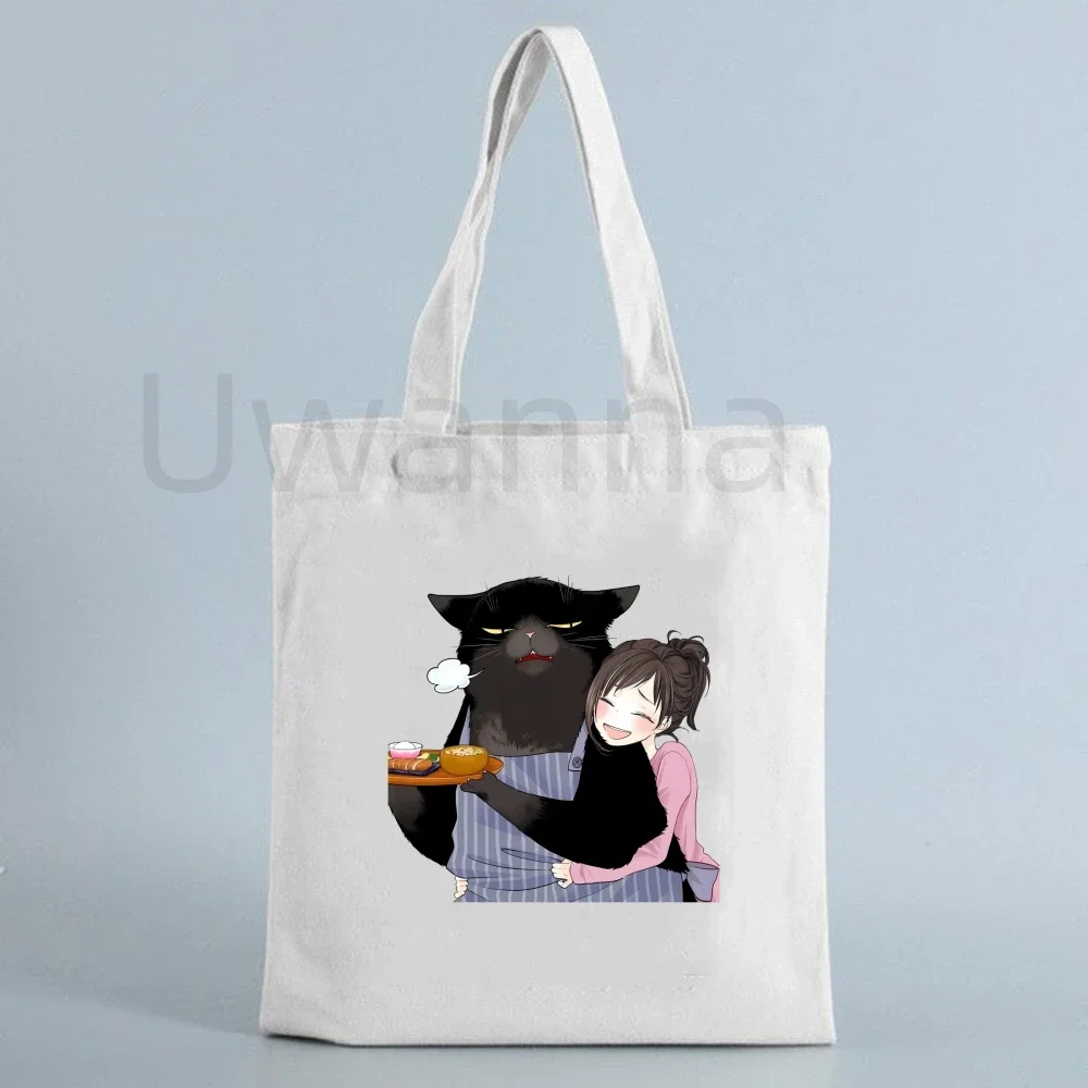 Tote Bags Cartoon Canvas Shoulder Bag Big cat Yukichi Tote The Masterful Cat Is Depressed Again Today Shopping Bags Grocery Handbags