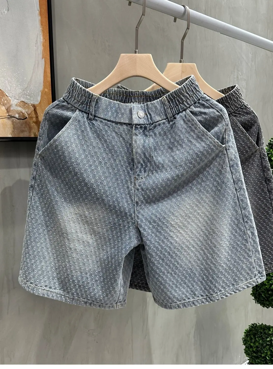 Men's Denim Shorts - Retro Jacquard Washed Casual Summer Five-Minute Pants