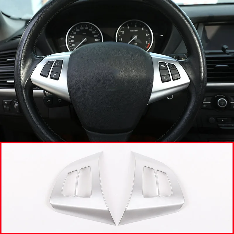 

2pcs Matt Silver Glossy Black ABS Plastic Steering Wheel Button Frame Trim For BMW X5 E70 2008-2013 Car Accessories