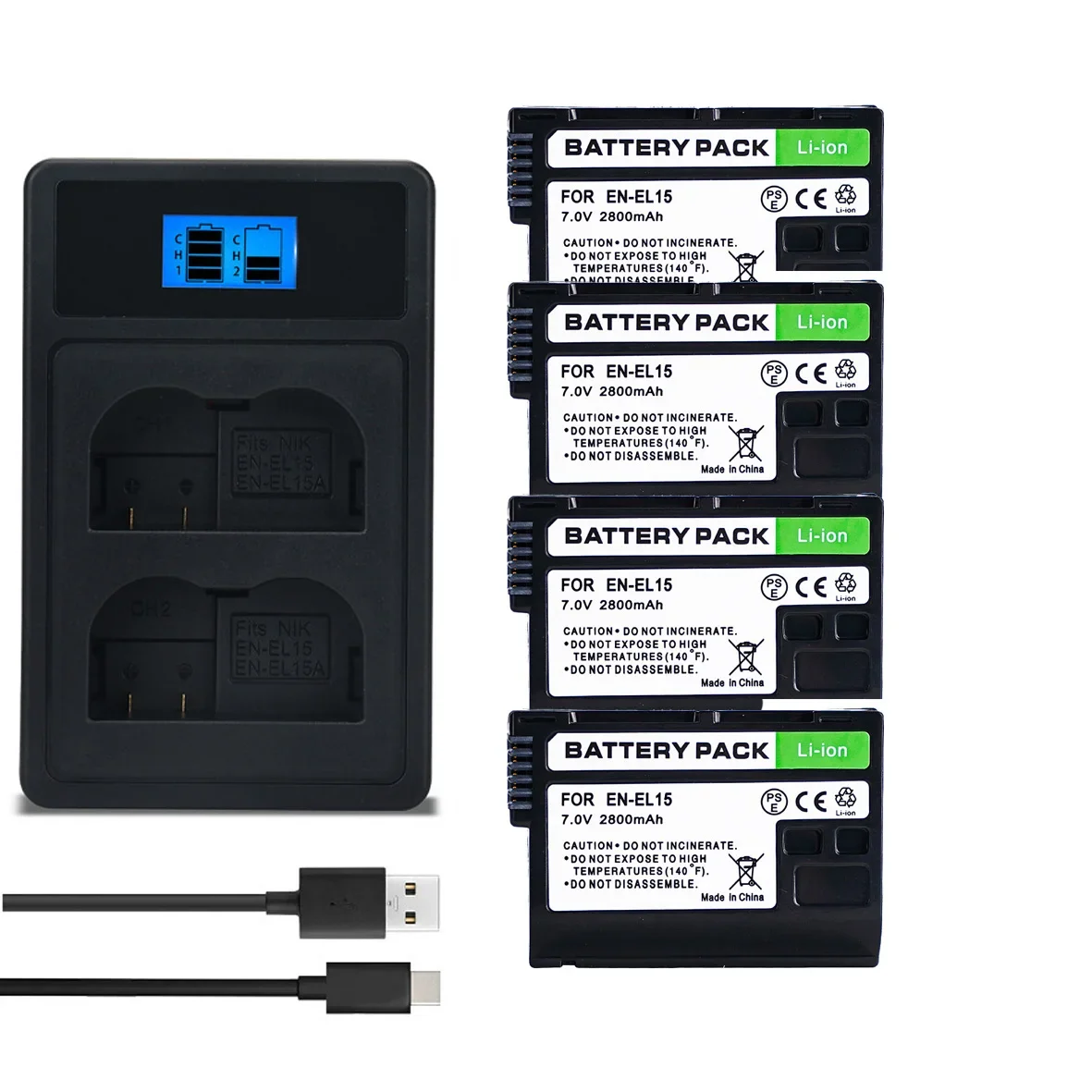 2x Akku + LCD Lader für Nikon EN-EL15 A/B/C Z5 Z6 Z7 II D7500 2040 mAh (7,0V 2x Akku + LCD Lader für Nikon EN-EL15 A/B/C Z5 Z6 Z7 II D7500 2040 mAh (7,0V
