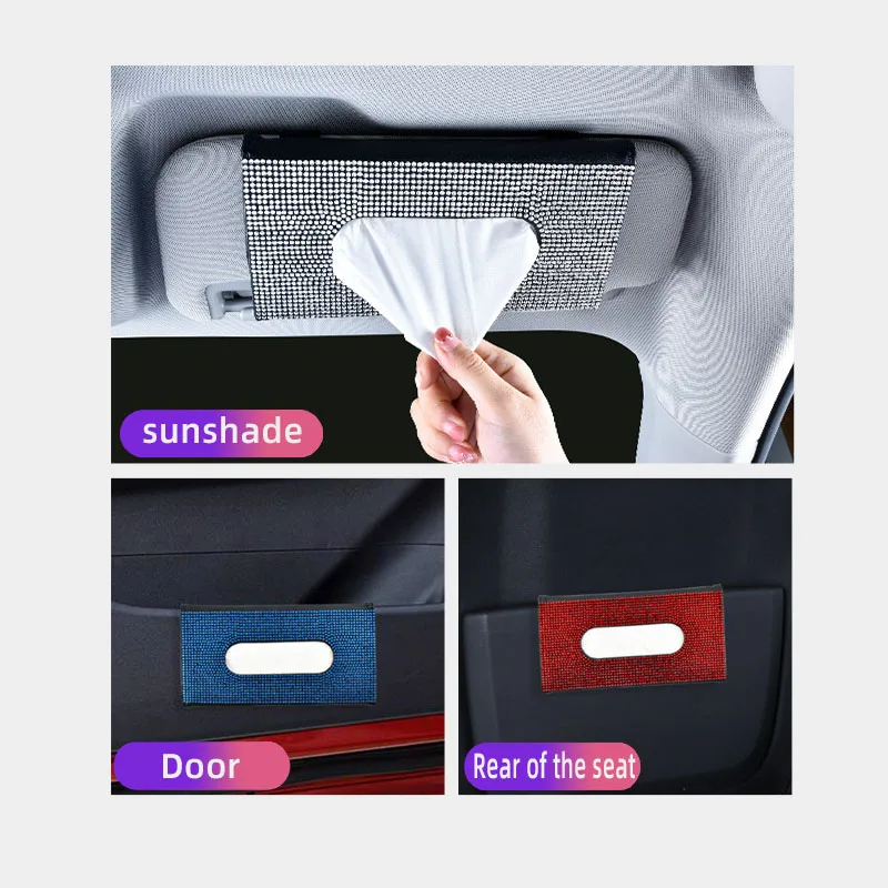 Car Rhinestone Tissue Box Holder Sun Visor Paper Box Auto Interior Storage 1 Pcs