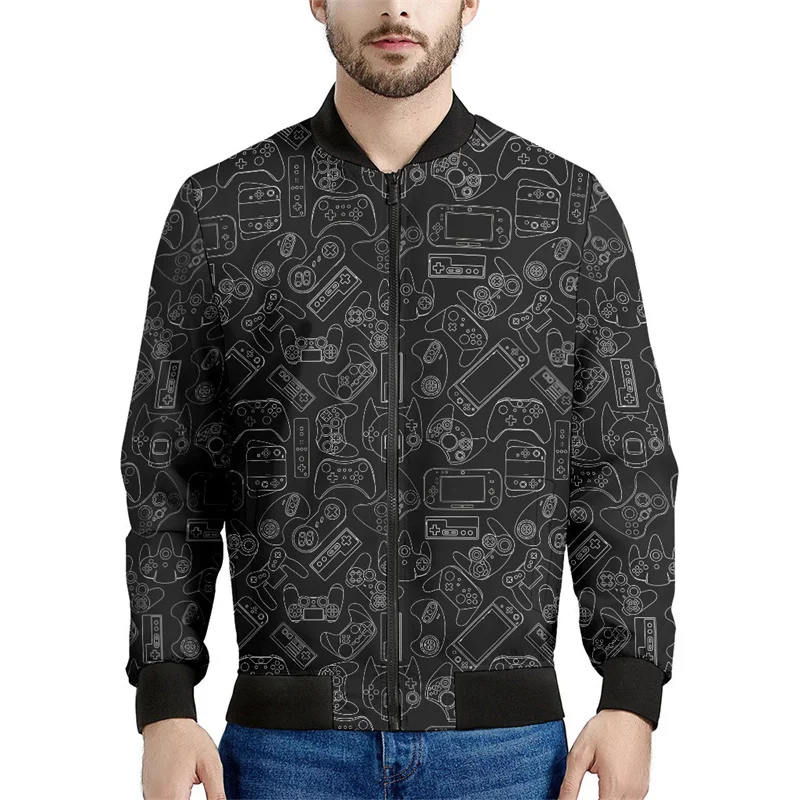 thumbnail image 1 of Chaqueta con cremallera y estampado de consola de juegos para hombre, sudadera informal de manga larga con estampado 3D de bloques, chaquetas de gran tamaño, 1 of 5