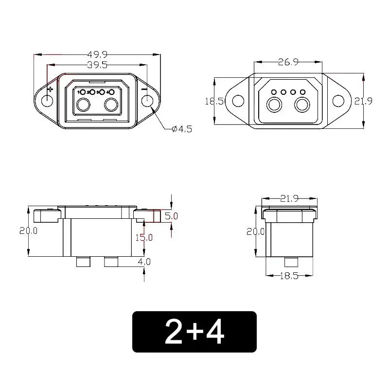 Фото XT60/TX90 на 2 + 4/2 + 6 проводной разъем, штекер, гнездо для зарядки литиевой батареи электромобиля, 4 квадрата, новая линия электропитания №4