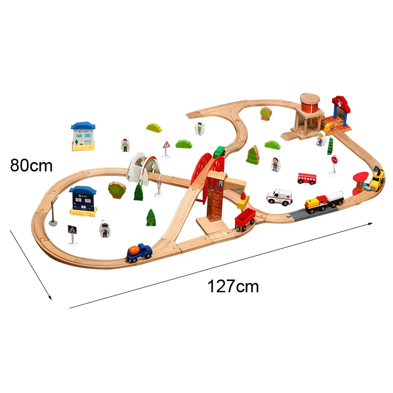 

Wooden Track Set Big Scene Crane Cargo Transport Assembly Accessories Kids Toys Compatible Wooden Over Three Years Old Pd40