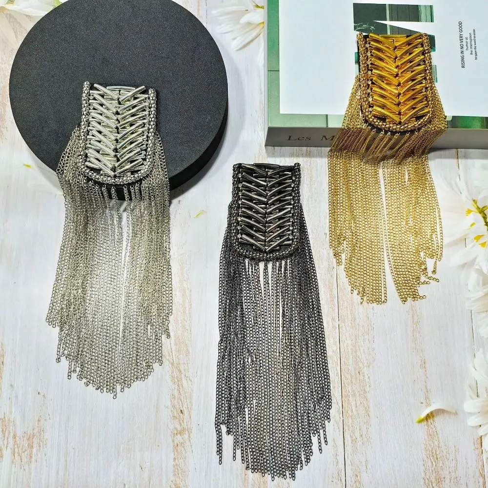 핀 비즈 태슬 에폴렛 브로치 롱 체인 라인스톤 의류 액세서리 DIY 전기도금 숄더 주얼리 남녀공용