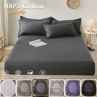 Cotton Fitted Sheet with Elastic Bands Non Slip Adjustable Mattress Covers for Single Double King Queen Bed,140/160/200cm