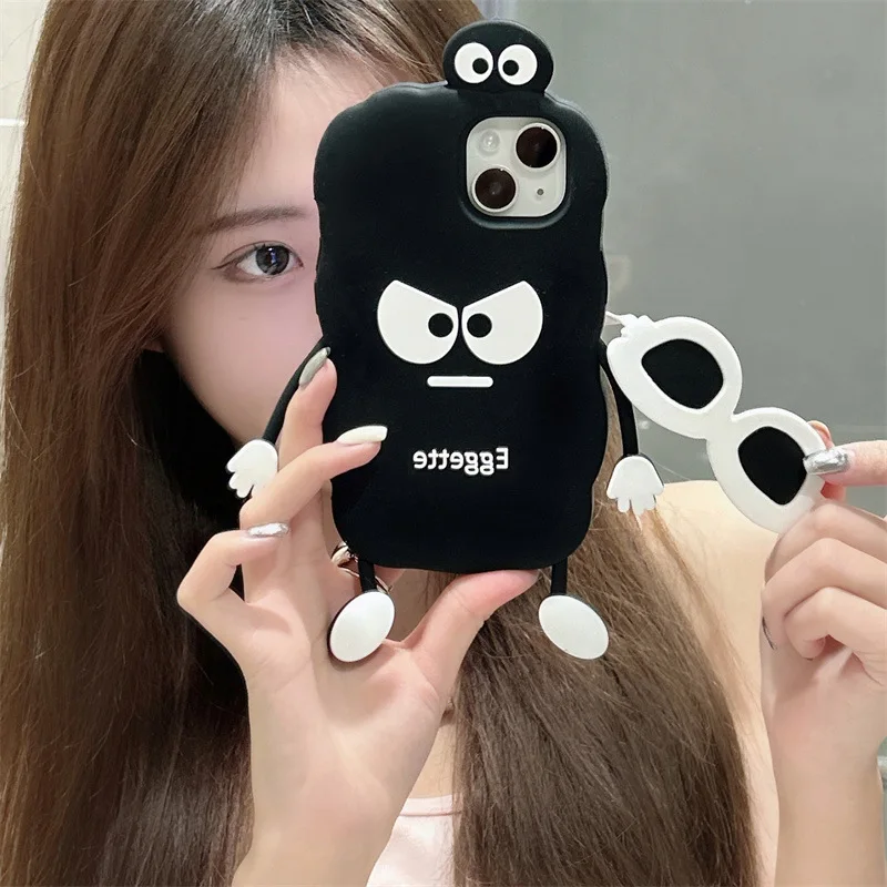 

INS domineering cartoon sunglasses black coal ball phone case Apple 14promax phone case suitable for iPhone 13 Fashion 12/11