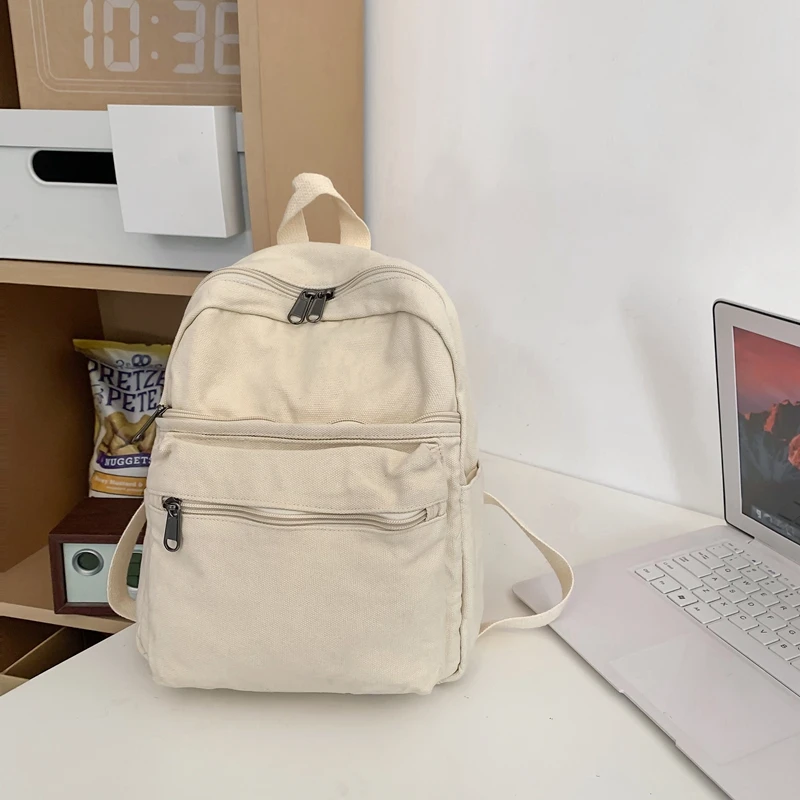 Small Canvas Backpacks For Women 100% Cotton School Bags For Teenage Girls Solid Purple Brand Korea Style Cloth Casual Satchels 3