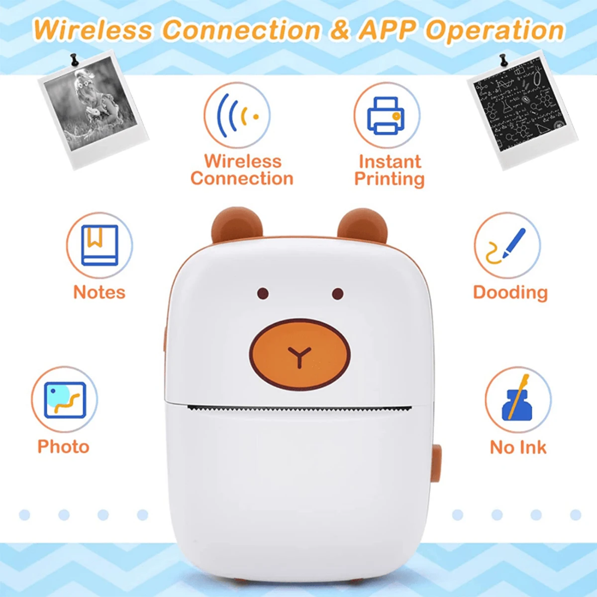 Sticker Printer Machine- Mini Thermal Printer Inkless Notes Portable Bluetooth Printer for Journal Photos Notes Kids Gift