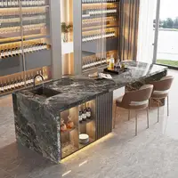 ​ ​ ไอส์แลนด์ครัวหินอ่อนแบบเคลื่อนย้ายได้ทันสมัย พร้อมโต๊ะรับประทานอาหาร อ่างล้างจานในตัว ตู้เก็บของ 2 ชั้น ดีไซน์สวยงามสำหรับครัวแบบเปิด ​ ​ 1