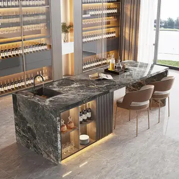 ​ ​ ไอส์แลนด์ครัวหินอ่อนแบบเคลื่อนย้ายได้ทันสมัย พร้อมโต๊ะรับประทานอาหาร อ่างล้างจานในตัว ตู้เก็บของ 2 ชั้น ดีไซน์สวยงามสำหรับครัวแบบเปิด ​ ​ 1