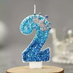 Princess Crown Birthday Cake Candle Topper - Blue Number Candle for Girls' Party Decorations (2)