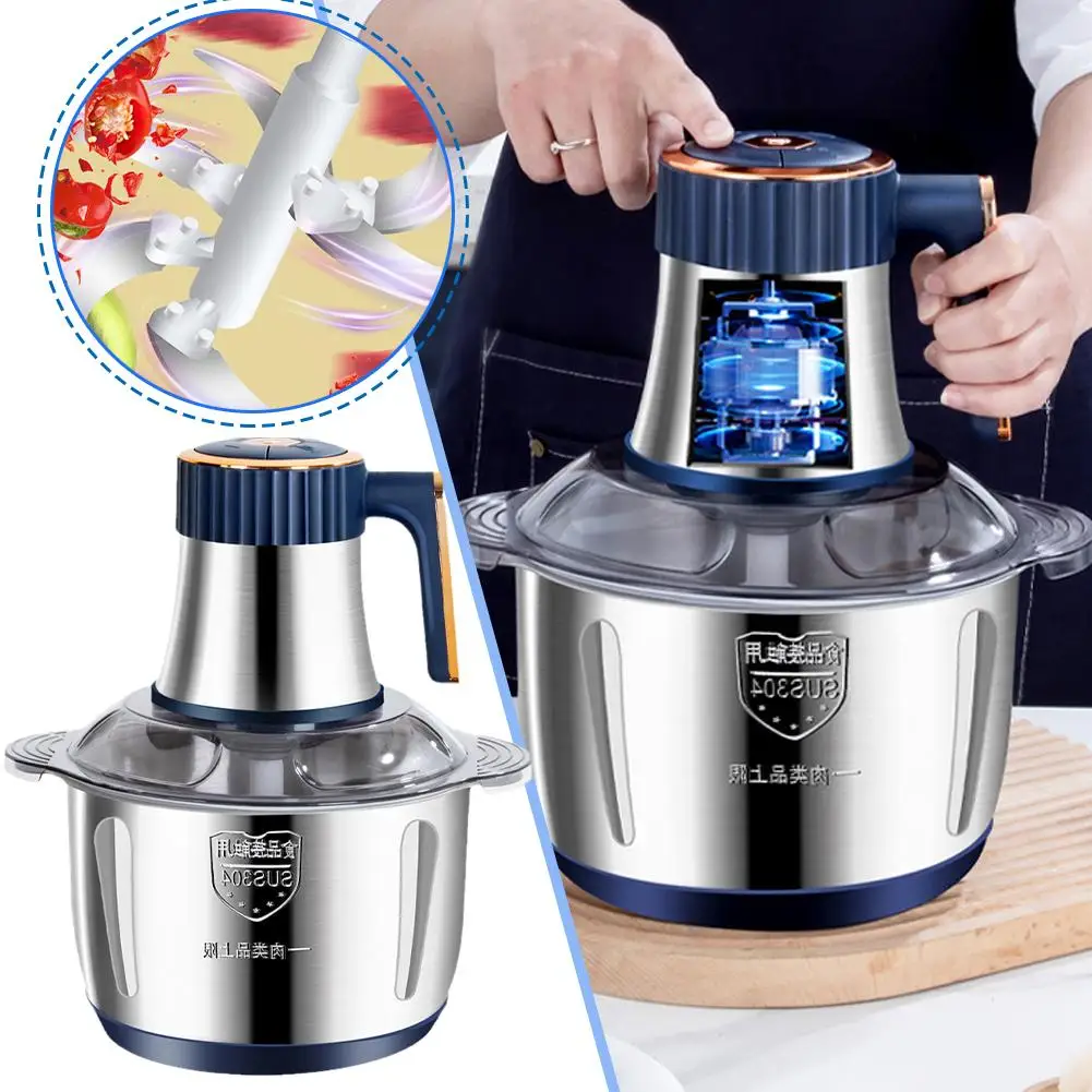 

5L Electric Food Chopper Meat Grinder Vegetable Fruit Masher Steel Tools Machine Garlic Stainless Crusher Cooking Mincer Kitchen