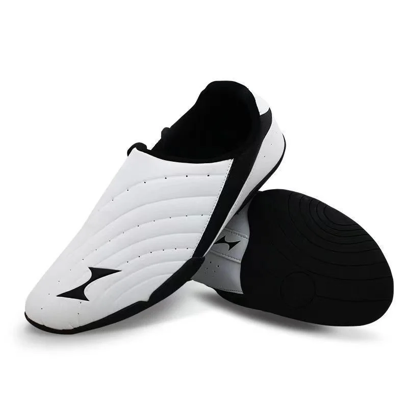 Professional Big Kids Taekwondo Shoes White Leather Men's Taiji Shoes Women's Soft Bottom Morning Training Martial Arts