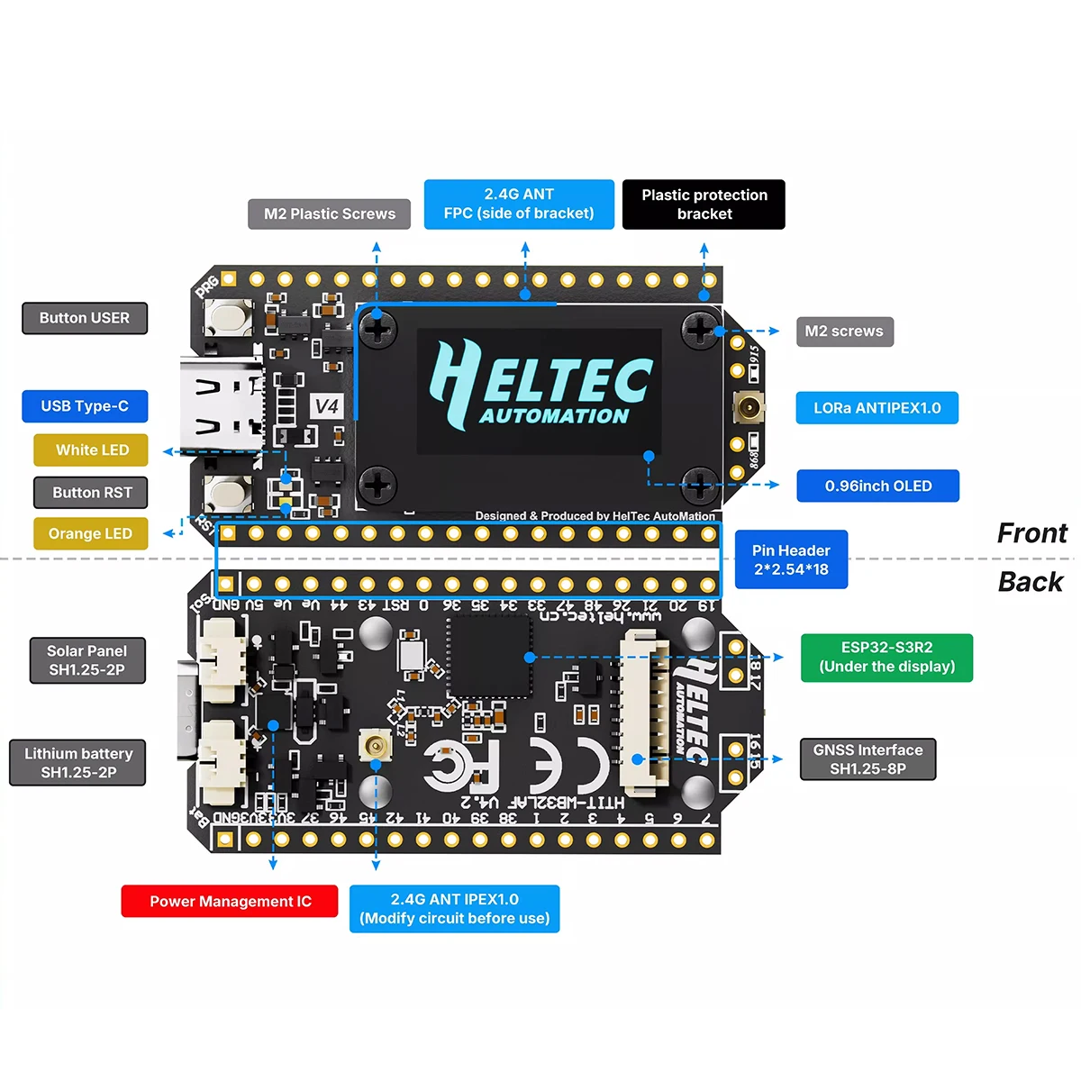 Heltec V4 WiFi BLE Mesh LoRa Node Low Power GPS ESP32 SX1262 LoRa 32 Dev-Board S