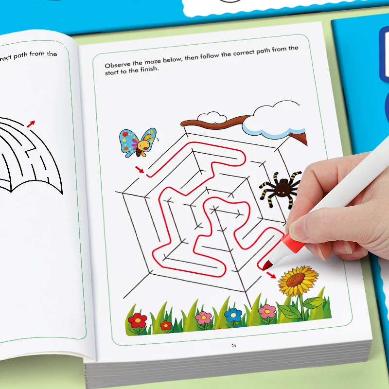 Children's Early Learning Maze Puzzle Book, Concentration Training Game, Maze Training Book for Improving Concentration, Intelligence Development Toy, a Puzzle Game Designed to Enhance Students' Thinking and Attention.