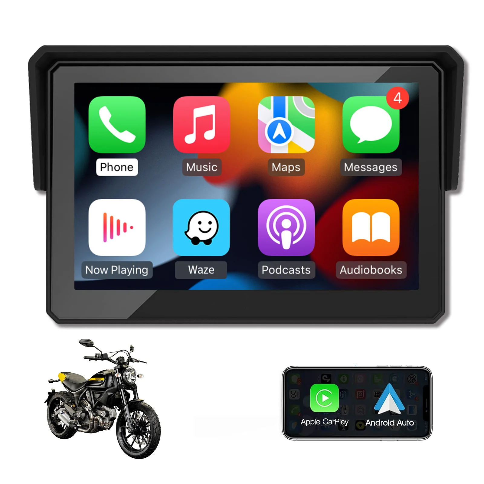 AUTOABC5InchPortableGPSNavigationMotorcycleWaterproofCarplayDisplayMotorcycleAndroid